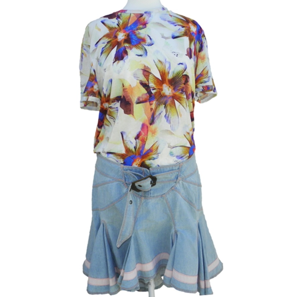 Just Cavalli Blue Denim High-Low Skirt